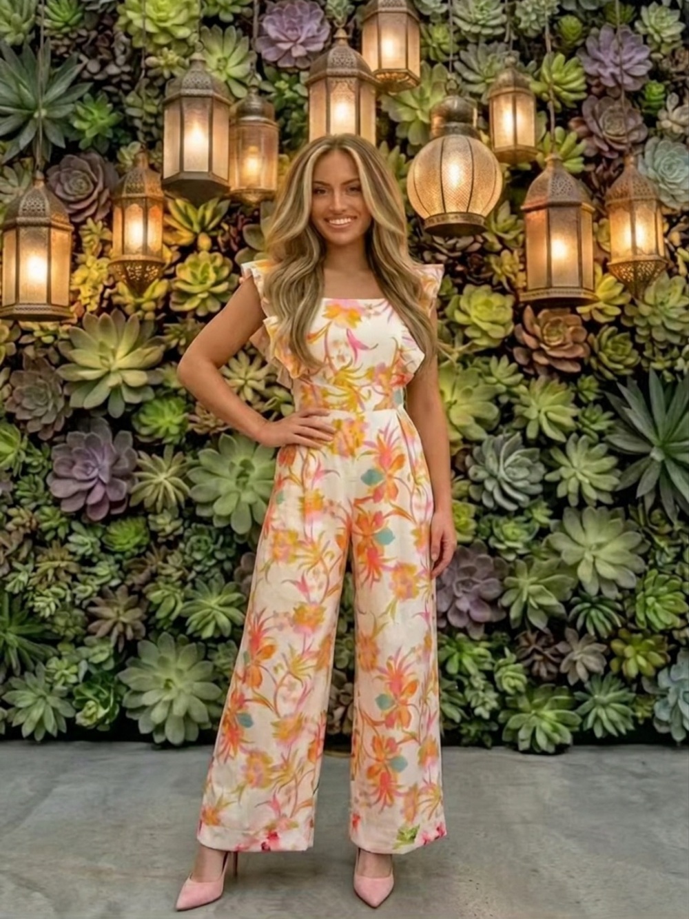 Taylor Bow Back Tropical Wide Leg Jumpsuit LIKE NEW